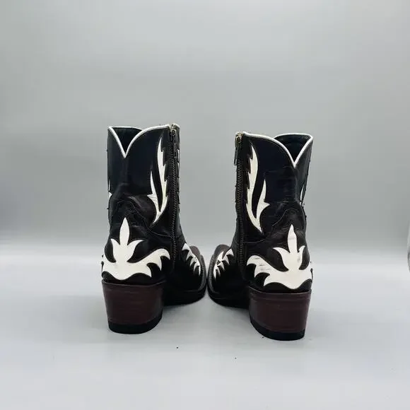 Azulado Boots Womens 6 Brown Leather Snip Toe Western Cowgirl Ankle Zip Low Heel - Picture 7 of 12